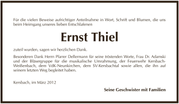 Traueranzeige von Ernst Thiel von Pegnitz-Zeitung
